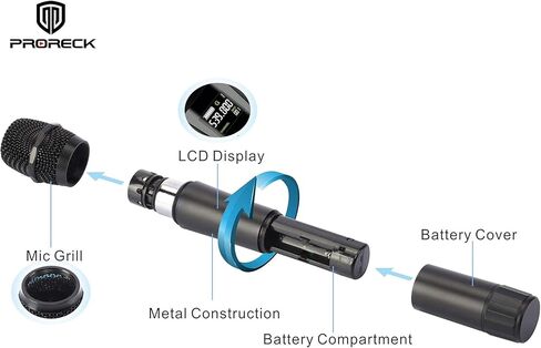 نظام ميكروفون لاسلكي PRORECK UK-4000 UHF ذو 4 قنوات مع أربعة ميكروفونات محمولة، مثالي للكاريوكي المنزلي/التجمعات الصغيرة (UK-4000) in Kuwait
