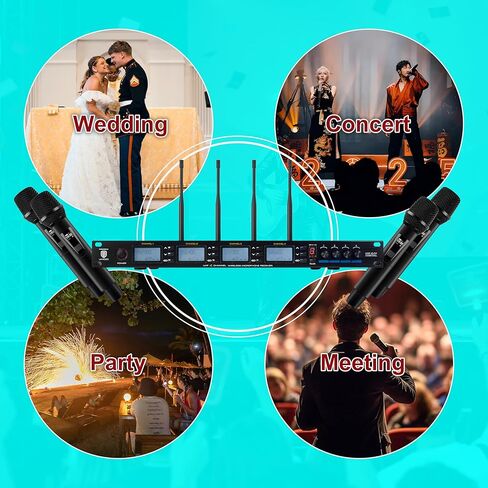 نظام ميكروفون لاسلكي PRORECK UK-4000 UHF ذو 4 قنوات مع أربعة ميكروفونات محمولة، مثالي للكاريوكي المنزلي/التجمعات الصغيرة (UK-4000) in Kuwait