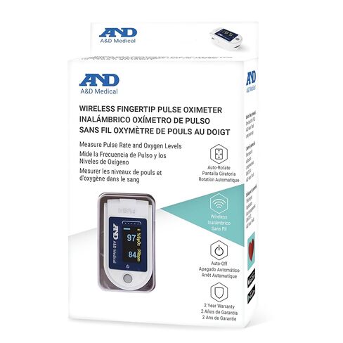 مقياس التأكسج الطبي بأطراف الأصابع بتقنية البلوتوث UP-200BLE من A&D - للاستخدام الرياضي والعافي. مسارات O2، SpO2، النبض. يشتمل على العلبة، والحبل، والبطاريات. متوافق مع iOS/أندرويد. in Saudi Arabia