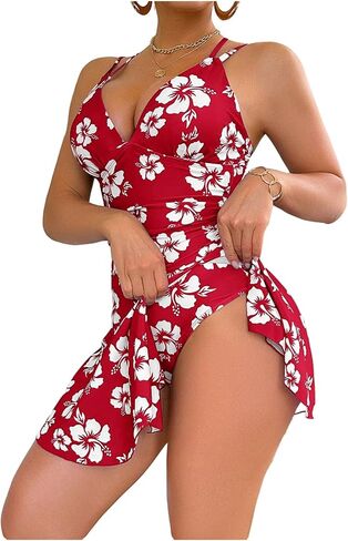 Floerns Women's One Piece Swim Dress Swimsuit Floral Tummy Control Swimdress Skirt in Saudi Arabia