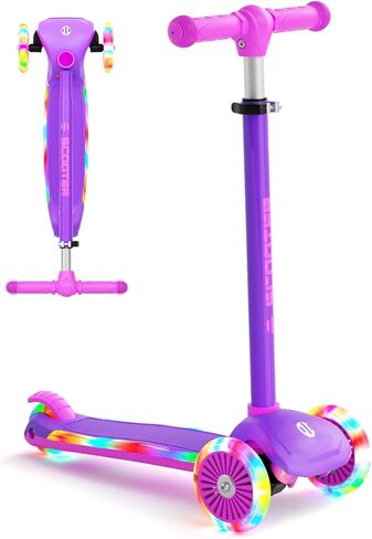 XJD Toddler Scooters for Kids 3-8, 3 Wheel Scooters for Kids 110lbs, LED Light-Up Wheels and Side, 3 Adjustable Height, Lean-to-Steer, Birthday Gift Toy for 3-8 Year Old Girl Boy in Kuwait