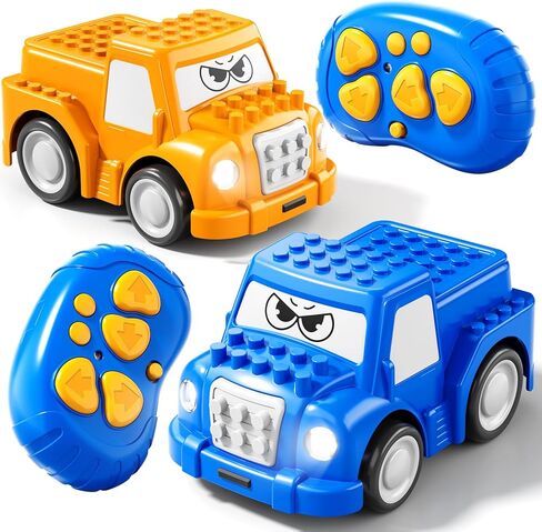 Remote Control Car 2 Year Old, Toddler RC Cars Ages 2-4 Boy, 2-Pack 2.4 GHz Truck and Race Car with Sound and Light, Easy Electrical Remote Control Toy Gifts for Boys Girls 3 4 5+ Year Old in Kuwait