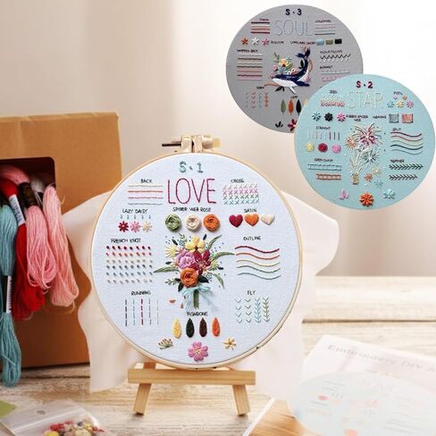 Nalexmi Embroidery Kit for Beginners, DIY Cross Stitching Kit with Stamped Flower Patterns, 4 Pack, Includes Hoop-1, Tools, Threads, Needles, Instructions in Saudi Arabia