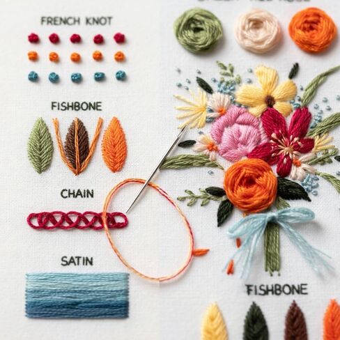 Nalexmi Embroidery Kit for Beginners, DIY Cross Stitching Kit with Stamped Flower Patterns, 4 Pack, Includes Hoop-1, Tools, Threads, Needles, Instructions in Saudi Arabia