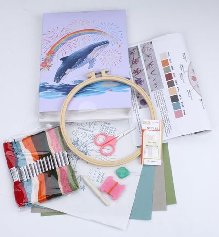 Nalexmi Embroidery Kit for Beginners, DIY Cross Stitching Kit with Stamped Flower Patterns, 4 Pack, Includes Hoop-1, Tools, Threads, Needles, Instructions in Saudi Arabia