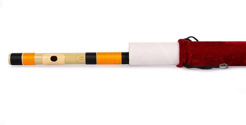 راضي المزامير | D الطبيعية اليد اليمنى الوسطى بانسوري | أسود وبرتقالي | تم ضبطه باستخدام Tanpura A=440 هرتز | فلوت PVC + غطاء مخملي + دروس الناي الهندية والإنجليزية in Kuwait