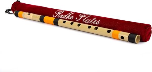 راضي المزامير | D الطبيعية اليد اليمنى الوسطى بانسوري | أسود وبرتقالي | تم ضبطه باستخدام Tanpura A=440 هرتز | فلوت PVC + غطاء مخملي + دروس الناي الهندية والإنجليزية in Kuwait