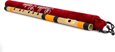 راضي المزامير | D الطبيعية اليد اليمنى الوسطى بانسوري | أسود وبرتقالي | تم ضبطه باستخدام Tanpura A=440 هرتز | فلوت PVC + غطاء مخملي + دروس الناي الهندية والإنجليزية in Kuwait