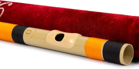 راضي المزامير | D الطبيعية اليد اليمنى الوسطى بانسوري | أسود وبرتقالي | تم ضبطه باستخدام Tanpura A=440 هرتز | فلوت PVC + غطاء مخملي + دروس الناي الهندية والإنجليزية in Kuwait