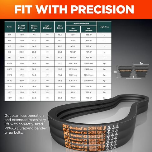 حزام PIX ​​2HB148 DuraBand XS HB V-Belt 151in OC ملفوف (شريطين) - يستبدل المتوافق مع OEM 2HB148، 2-B148، 2/B148، RB148-2، RB148/2، B148/2 in Saudi Arabia