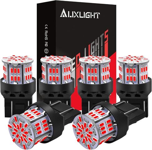 مصابيح LED AUXLIGHT 3157 54-SMD 300% فائقة السطوع 3056 3156 3057 3457 4057 4157 بديل ضوء LED لمصابيح إشارة الانعطاف لفرامل السيارة، أحمر لامع (عبوة من 6) in Kuwait