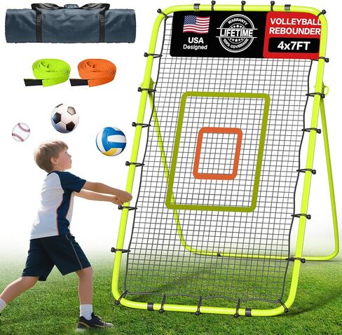 Volleyball Rebounder Net 7x4 Ft, 5-Angle Adjustable Rebounder Net for Practicing Digging, Setting, Spiking, Bounce Back Training Equipment with 2 Target Stripes & Portable Travel Bag for Storage in Saudi Arabia