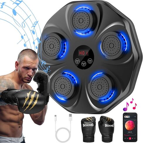 Music Boxing Machine for Kids and Adults, Wall Mounted Bluetooth Punching Trainer with Boxing Gloves, Intelligent LED Boxing Target Workout Machine for Teenagers Boys Girls in Saudi Arabia