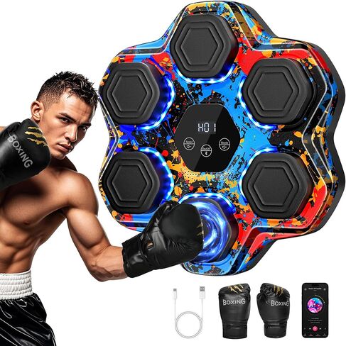 Music Boxing Machine for Kids and Adults, Wall Mounted Bluetooth Punching Trainer with Boxing Gloves, Intelligent LED Boxing Target Workout Machine for Teenagers Boys Girls in Saudi Arabia