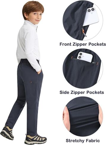 Kids Hiking Cargo Pants Quick Dry Lightweight Outdoor Scout Pants Waterproof with Zip Pockets 4-16Y in Saudi Arabia