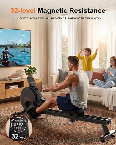 آلات التجديف الفائقة للمنزل ، آلة التجديف المغناطيسي مع 32 مستوى ، آلة تجويف ذات مقاومة هادئة وسعة وزن 300 رطل ، آلة صف مع شاشة LED ، مقعد مدعوم ومريح التطبيق in Kuwait