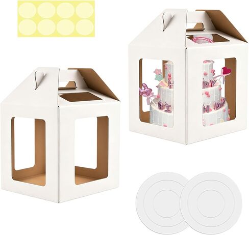 Cake Boxes - 2 Pack Tall Cake Box 12x12x14 Inch Disposable Layer Carrier with 6 Window Large Tierd Cake Out Transport Containers with Handle for Wedding, Birthday, Party in Saudi Arabia