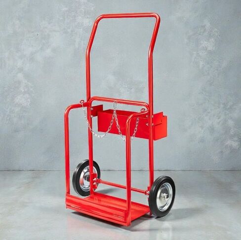 Red Steel Welding Cart Hauls Welding Tanks Torch Equipment Over Rough Terrain in Kuwait