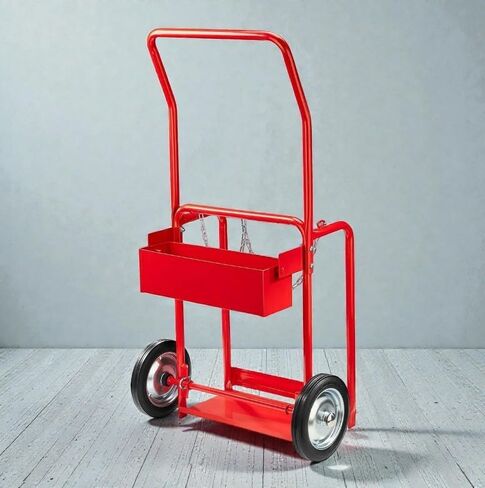 Red Steel Welding Cart Hauls Welding Tanks Torch Equipment Over Rough Terrain in Kuwait