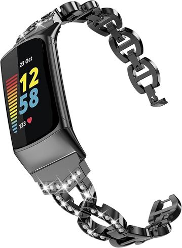 سوار بلينغ أنيق متوافق مع Fitbit Charge 6/Charge 5، أحزمة معدنية فاخرة قابلة للتعديل للنساء in Kuwait