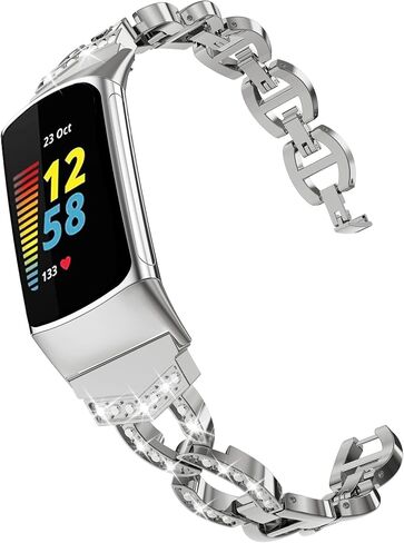 Bling Bracelet Dressy Bands Compatible with Fitbit Charge 6/Charge 5, Adjustable Premium Metal Straps Replacement Straps for Women in Saudi Arabia