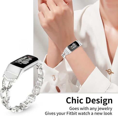 Bling Bracelet Dressy Bands Compatible with Fitbit Charge 6/Charge 5, Adjustable Premium Metal Straps Replacement Straps for Women in Saudi Arabia