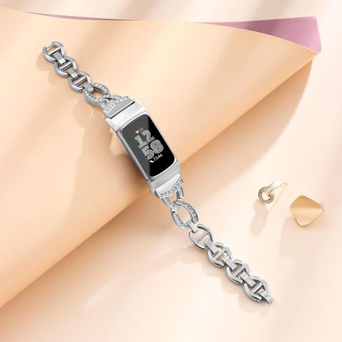 Bling Bracelet Dressy Bands Compatible with Fitbit Charge 6/Charge 5, Adjustable Premium Metal Straps Replacement Straps for Women in Saudi Arabia