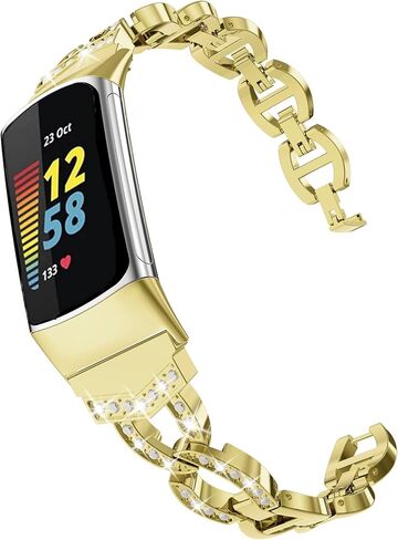 Bling Bracelet Dressy Bands Compatible with Fitbit Charge 6/Charge 5, Adjustable Premium Metal Straps Replacement Straps for Women in Saudi Arabia