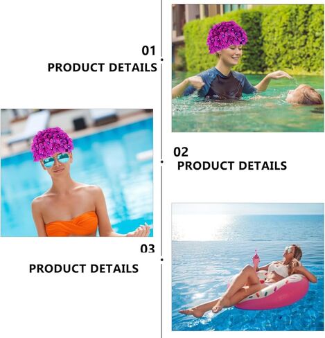 POPETPOP Flower Swim Cap for Women with Widened Ear Cover Handmade Petal Design Hair Protection Bathing Cap for Swimming and Sunscreen Comfortable Purple Turban Style in Saudi Arabia