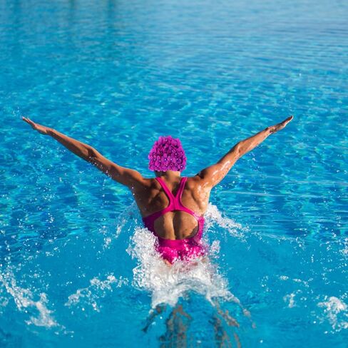 POPETPOP Flower Swim Cap for Women with Widened Ear Cover Handmade Petal Design Hair Protection Bathing Cap for Swimming and Sunscreen Comfortable Purple Turban Style in Saudi Arabia