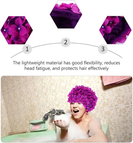 POPETPOP Flower Swim Cap for Women with Widened Ear Cover Handmade Petal Design Hair Protection Bathing Cap for Swimming and Sunscreen Comfortable Purple Turban Style in Saudi Arabia