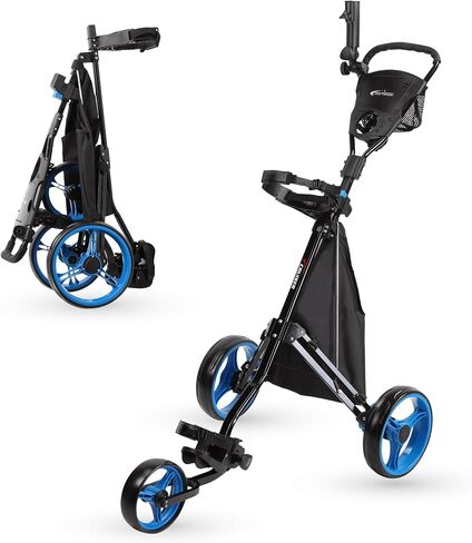 عربة دفع الدقة 3-WHEEL WHEEL مع قضبان الاستقرار ، مقبض مريح وفرامل الخطوة | عربة حقيبة الجولف مع حقيبة تخزين قابلة للفصل ، حامل بطاقة الأداء ، إطار قابل للطي خفيف الوزن in Saudi Arabia