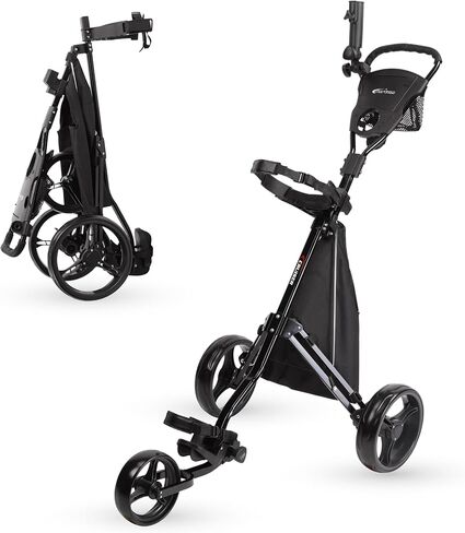 عربة دفع الدقة 3-WHEEL WHEEL مع قضبان الاستقرار ، مقبض مريح وفرامل الخطوة | عربة حقيبة الجولف مع حقيبة تخزين قابلة للفصل ، حامل بطاقة الأداء ، إطار قابل للطي خفيف الوزن in Saudi Arabia