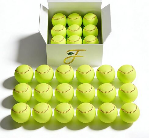 Filori 6 Pack 12 - بوصة بطيئة - كرات اللينة الملعب | الحجم الرسمي والوزن | غطاء جلدي | الصلبة Cork Core | كرات التدريب غير المميزة للممارسة والألعاب والتدريبات - الأصفر البصري مع خياطة حمراء in Kuwait