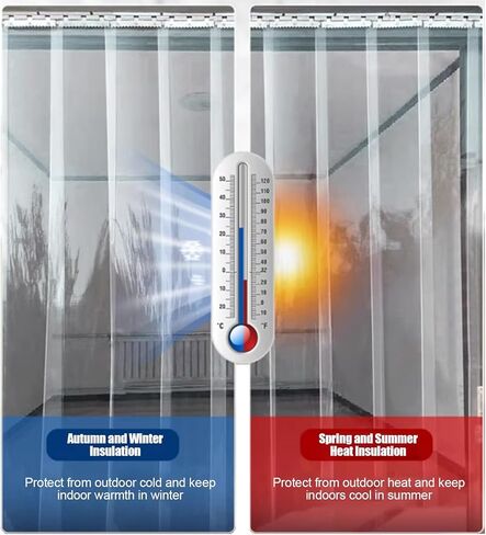ستارة شريطية بديلة شفافة من مادة PVC - باب معزول حراريًا مقاوم للماء للمستودعات والفريزر - ستارة باب تجارية مقاس 94.49 بوصة × 110.2 بوصة للأقبية والمجمدات in Kuwait