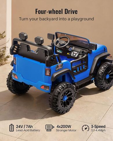 لعبة سيارة ركوب بمقعدين، سيارة كهربائية 24 فولت 4WD للأطفال 4-8 مع جهاز تحكم عن بعد، محركات 4x200 واط، سعة 150 رطل - وردي فاقع in Kuwait