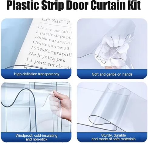 ستارة باب شريطية من مادة PVC مقاومة للرياح للدخول التجاري - غرفة تجميد ومبرد، والمستودعات والاستخدام المنزلي (عرض 240 × ارتفاع 200 سم / 94.49 × 78.74 بوصة) - حاجز فينيل متين in Kuwait