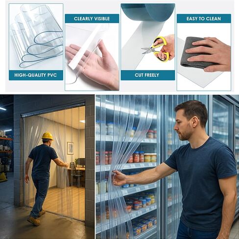 طقم باب ستارة شريط PVC صناعي للاستخدام الداخلي والخارجي، ستارة بلاستيكية عازلة للحرارة للفريزر، بيت الحيوانات الأليفة، 90 × 230 سم - سهلة التركيب، متينة وموفرة للطاقة in Kuwait