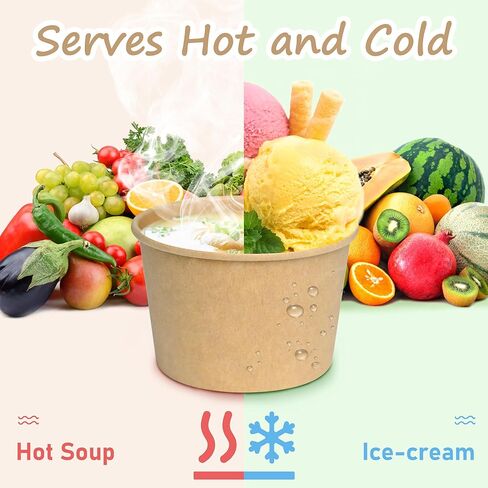 ESSENTIAL Paper Ice Cream Cups, 50pcs 8oz Disposable Dessert Bowls for Hot or Cold Food, Lids Not Included, Paper Snack Containers for Sundae, Frozen Yogurt, Soup (Brown) in Saudi Arabia