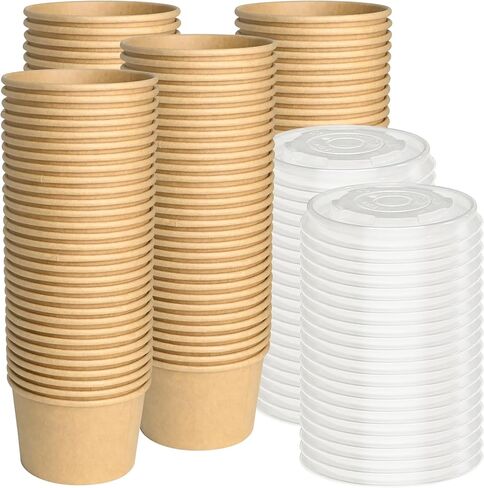 ESSENTIAL Paper Ice Cream Cups, 50pcs 8oz Disposable Dessert Bowls for Hot or Cold Food, Lids Not Included, Paper Snack Containers for Sundae, Frozen Yogurt, Soup (Brown) in Saudi Arabia
