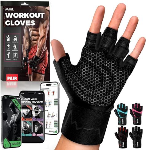 MhIL Workout Gloves for Men – Comfortable Gym Gloves for Men with Enhanced Grip for Safety and Hand Protection – Weight Lifting Protection with Wrist Wraps Support for Performance Boost and Style in Saudi Arabia