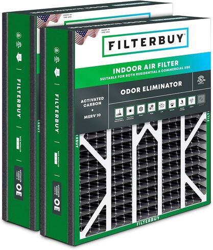 فلتر هواء Filterbuy 20x25x5 مزيل الرائحة MERV 8 (عبوة من قطعتين)، مرشحات هواء فرن HVAC مطوية مع الكربون المنشط لهنيويل ولينوكس والناقل والمزيد (الحجم الفعلي: 19.88 × 24.75 × 4.38 بوصة) in Saudi Arabia