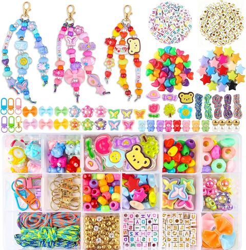 Ecoofor 487 PCS Beaded Keychain Making Kit, Acrylic Letter Beads with Heart, Star & Flower Charms for DIY Jewelry, Bag Accessories & Crafts for Women in Kuwait