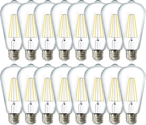 Sunco 16 حزمة من مصابيح Edison LED ST64، لمبة مقاومة للماء ذات فتيل عتيق شفاف، 800 لومن، 8 وات (ما يعادل 60 وات)، ST19، 3000 كلفن أبيض دافئ، قاعدة متوسطة E26، ديكور UL قابل للتعتيم in Kuwait
