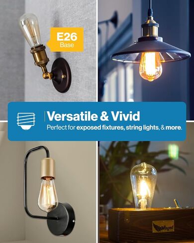 Sunco 16 حزمة من مصابيح Edison LED ST64، لمبة مقاومة للماء ذات فتيل عتيق شفاف، 800 لومن، 8 وات (ما يعادل 60 وات)، ST19، 3000 كلفن أبيض دافئ، قاعدة متوسطة E26، ديكور UL قابل للتعتيم in Kuwait