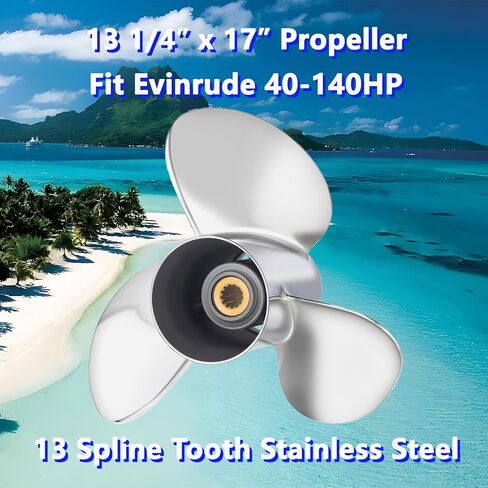 13 1/4x17 مروحة قارب خارجية من الفولاذ المقاوم للصدأ لـ BRP Johnson Evinrude 40-140HP 13 Spline Tooth، 763951، متوافقة مع Evinrude 50 60 65 70 75 85 88 90 100 110 112 115 120 125 130 135HP، RH in Kuwait