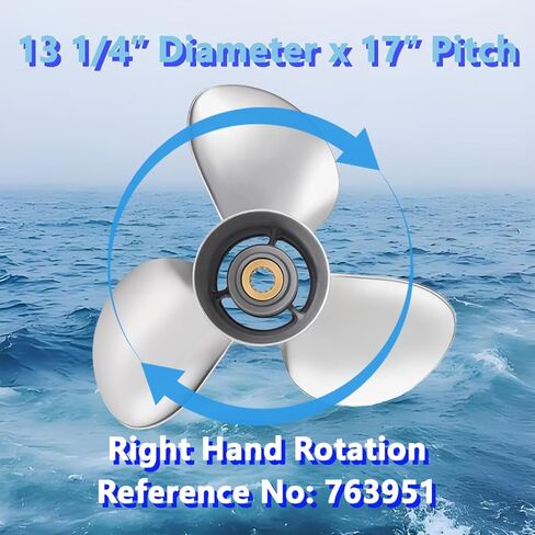 13 1/4x17 مروحة قارب خارجية من الفولاذ المقاوم للصدأ لـ BRP Johnson Evinrude 40-140HP 13 Spline Tooth، 763951، متوافقة مع Evinrude 50 60 65 70 75 85 88 90 100 110 112 115 120 125 130 135HP، RH in Kuwait