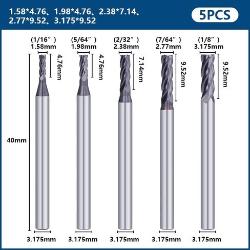 1pcs/5pcs 4 Flutes Carbide CNC Square Nose End Mill Flat End Mill Carbide Milling Bit for Wood Metal Milling Tool CNC Machine Router Bit in Saudi Arabia