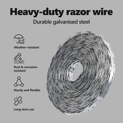 vidaXL Razor Wire Silver 1968.51 x 0.75 in Galvanised steel, Outdoor Barrier, Circular and Industrial Style, Waterproof Materials with Galvanized Wire, Great for Security in Kuwait