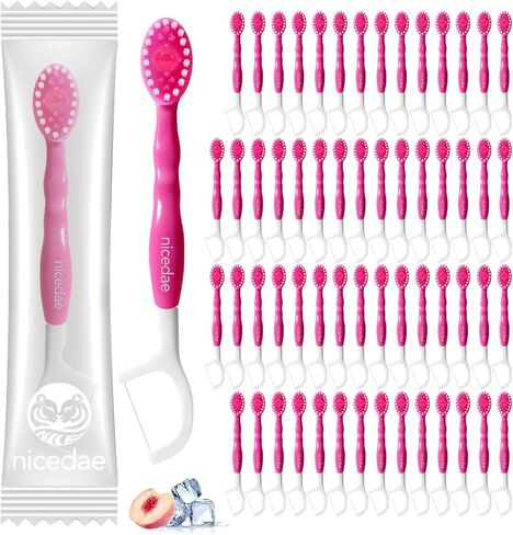 فرشاة أسنان صغيرة للسفر للاستعمال مرة واحدة مع معجون أسنان 5 في 1 60 قيراط مجموعة فرش أسنان محمولة بخيط تنظيف اللسان ومكشطة اللسان وأساسيات السفر (وردي) in Kuwait